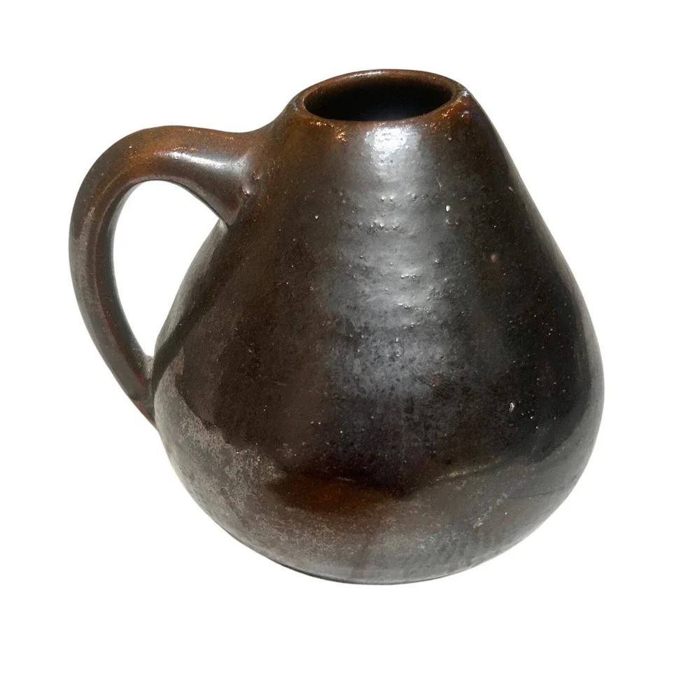 Studio Pottery Bud Vase Bronze Metallic Glaze Handcrafted Small Handle Vase 4in